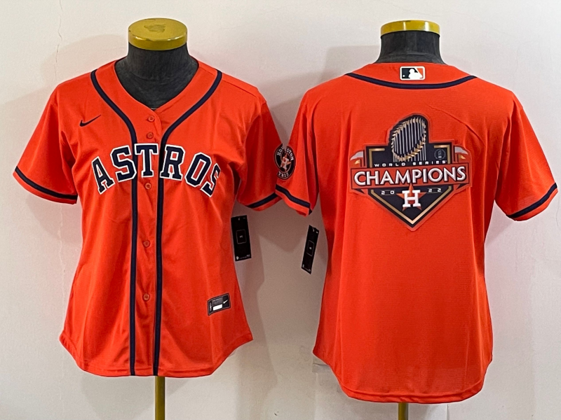 Women's Houston Astros Orange 2022 World Series Champions Team Big Logo With Patch Cool Base Stitched Baseball Jersey(Run Small)